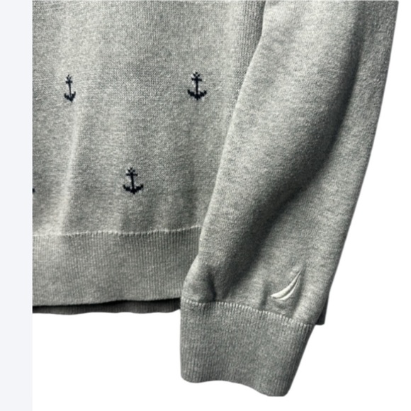 Nautica Gray Anchor Print Cotton Crewneck Sweater Size L - Picture 4 of 7